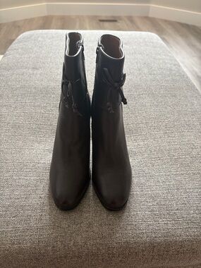 Sofft Chocolate Brown Leather Ankle Boots with Side Knot Detail